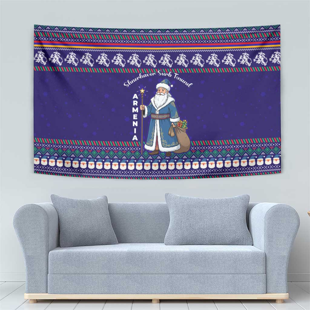 Armenia Christmas Tapestry with Santa Claus Shnorhavor Surb Tsnund and Gift Bag Pattern - Wonder Print Shop