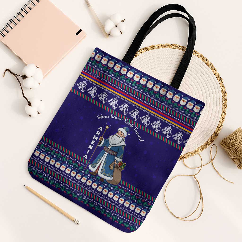 Armenia Christmas Tote Bag with Santa Claus Shnorhavor Surb Tsnund and Gift Bag Pattern - Wonder Print Shop