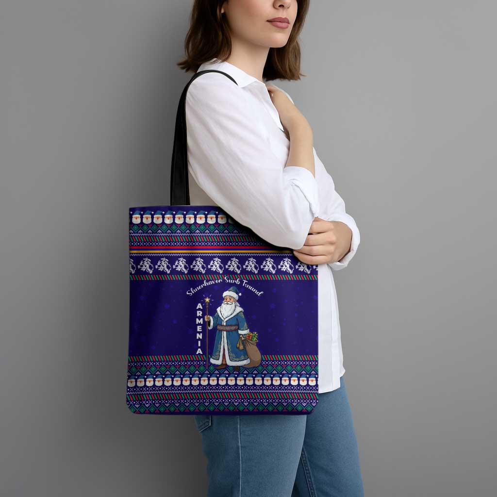 Armenia Christmas Tote Bag with Santa Claus Shnorhavor Surb Tsnund and Gift Bag Pattern - Wonder Print Shop