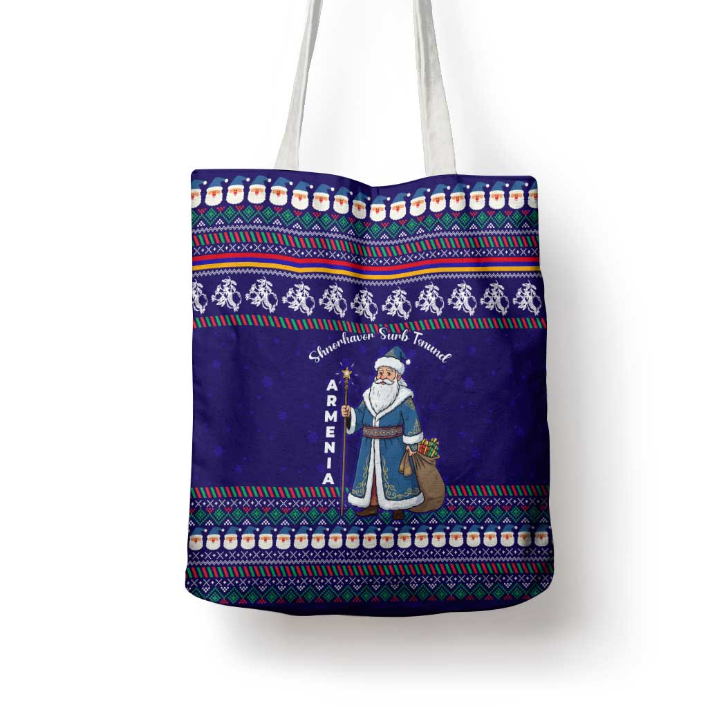 Armenia Christmas Tote Bag with Santa Claus Shnorhavor Surb Tsnund and Gift Bag Pattern - Wonder Print Shop