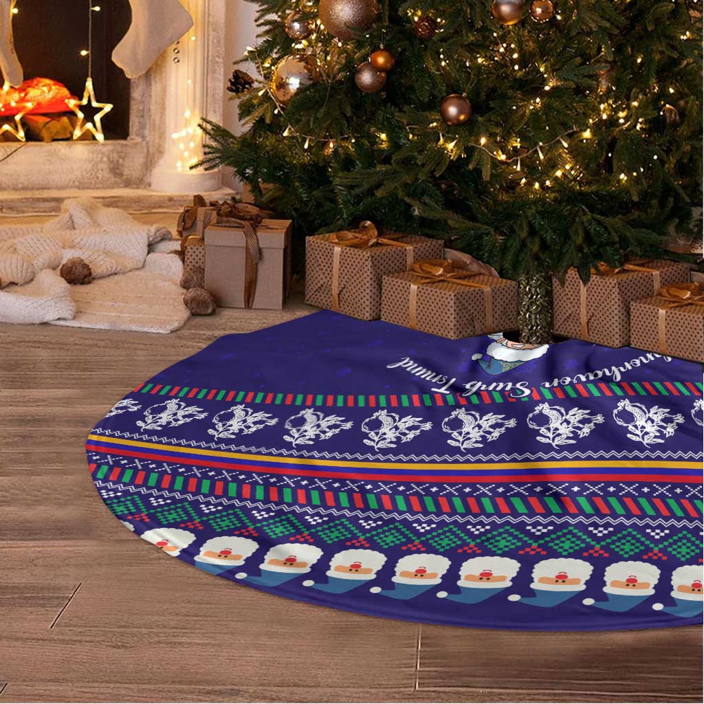 Armenia Christmas Tree Skirt with Santa Claus Shnorhavor Surb Tsnund and Gift Bag Pattern - Wonder Print Shop