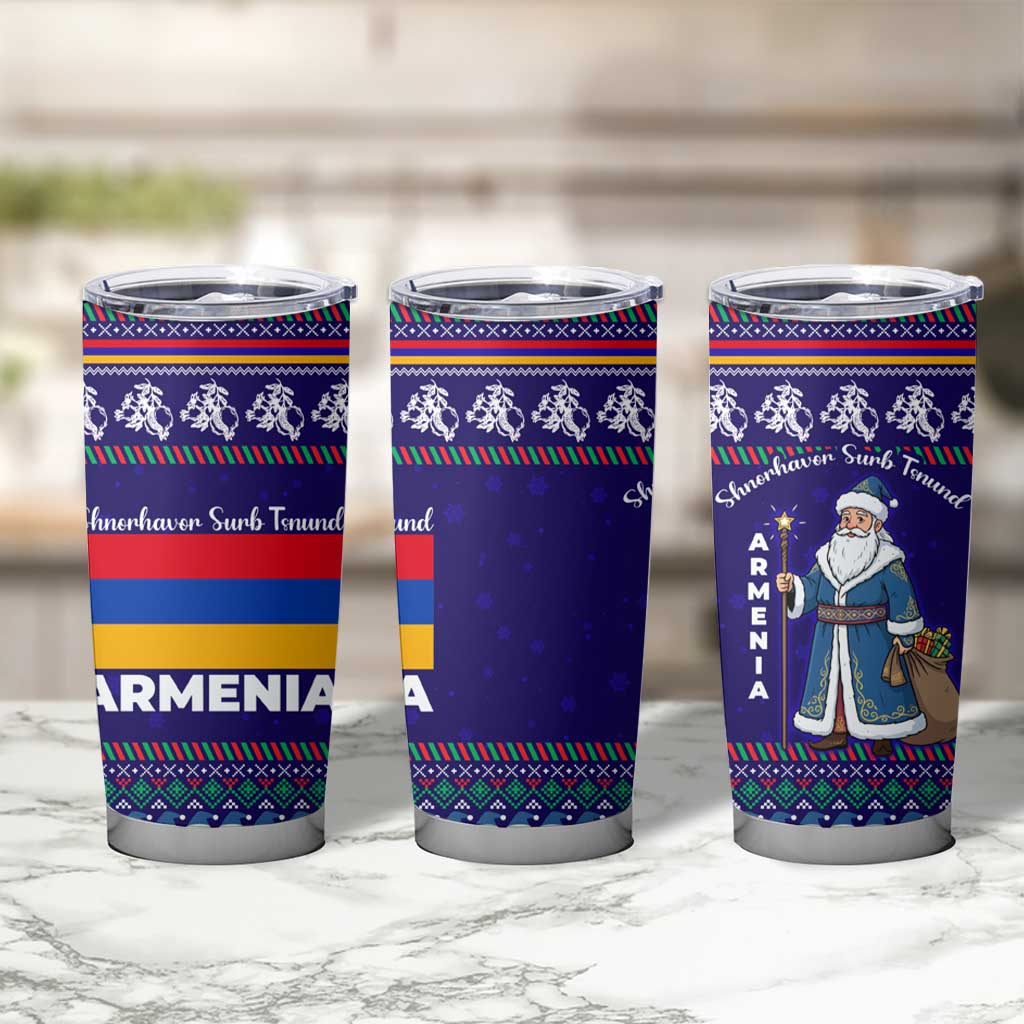Armenia Christmas Tumbler Cup with Santa Claus Shnorhavor Surb Tsnund and Gift Bag Pattern - Wonder Print Shop
