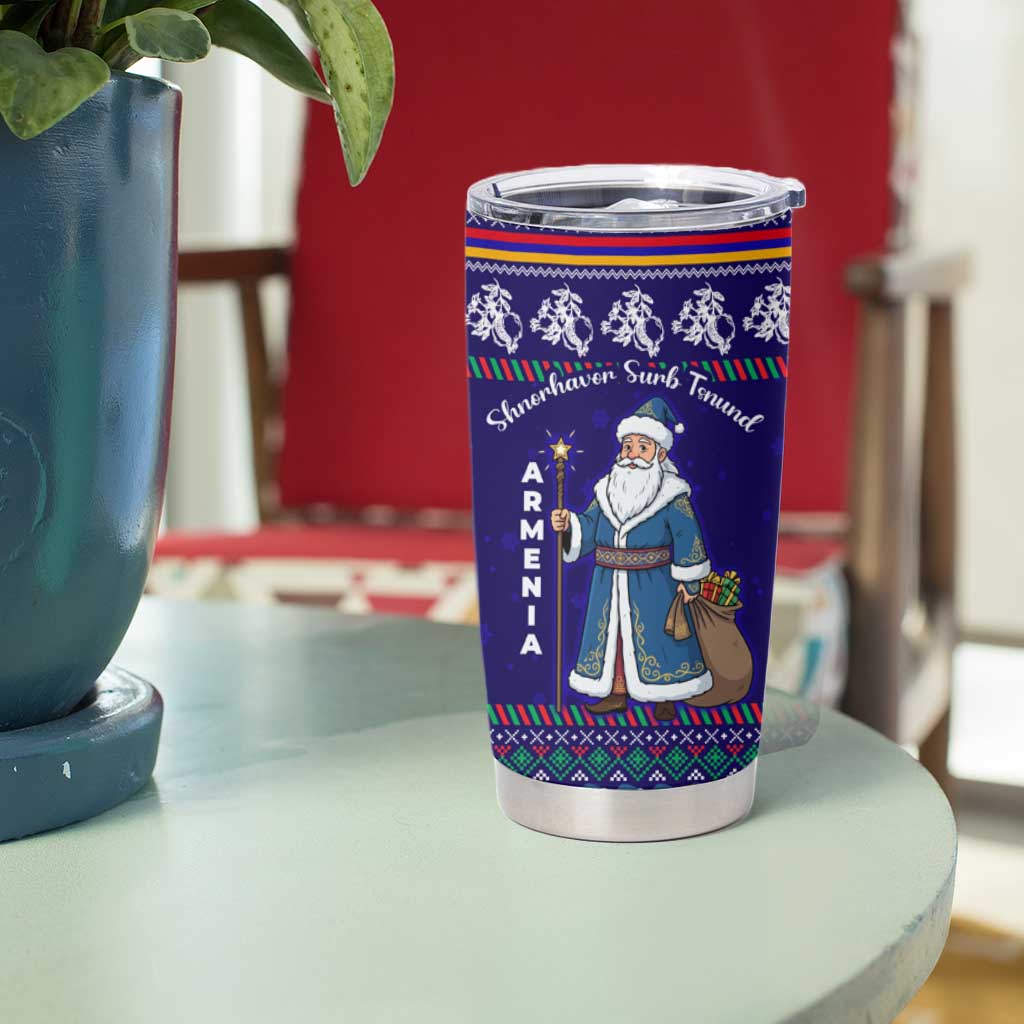 Armenia Christmas Tumbler Cup with Santa Claus Shnorhavor Surb Tsnund and Gift Bag Pattern - Wonder Print Shop