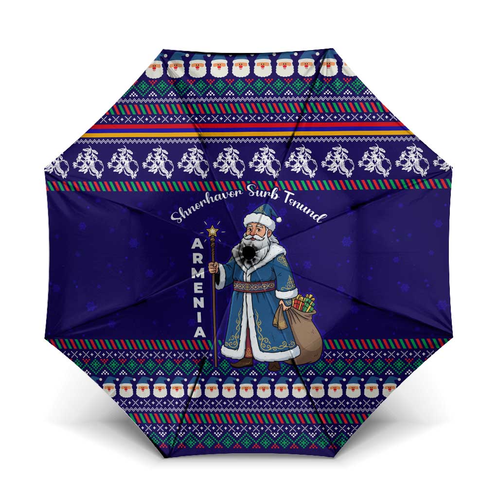 Armenia Christmas Umbrella with Santa Claus Shnorhavor Surb Tsnund and Gift Bag Pattern - Wonder Print Shop