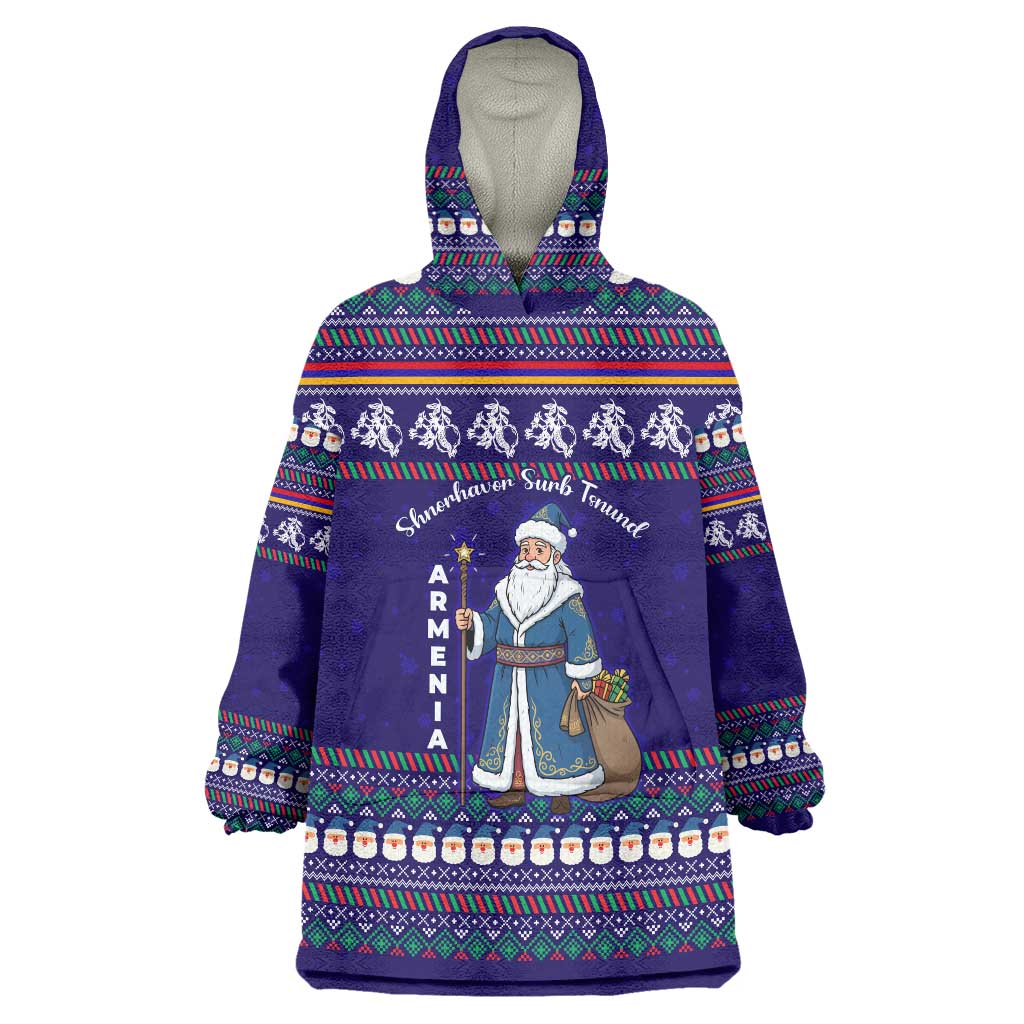 Armenia Christmas Wearable Blanket Hoodie with Santa Claus Shnorhavor Surb Tsnund and Gift Bag Pattern - Wonder Print Shop
