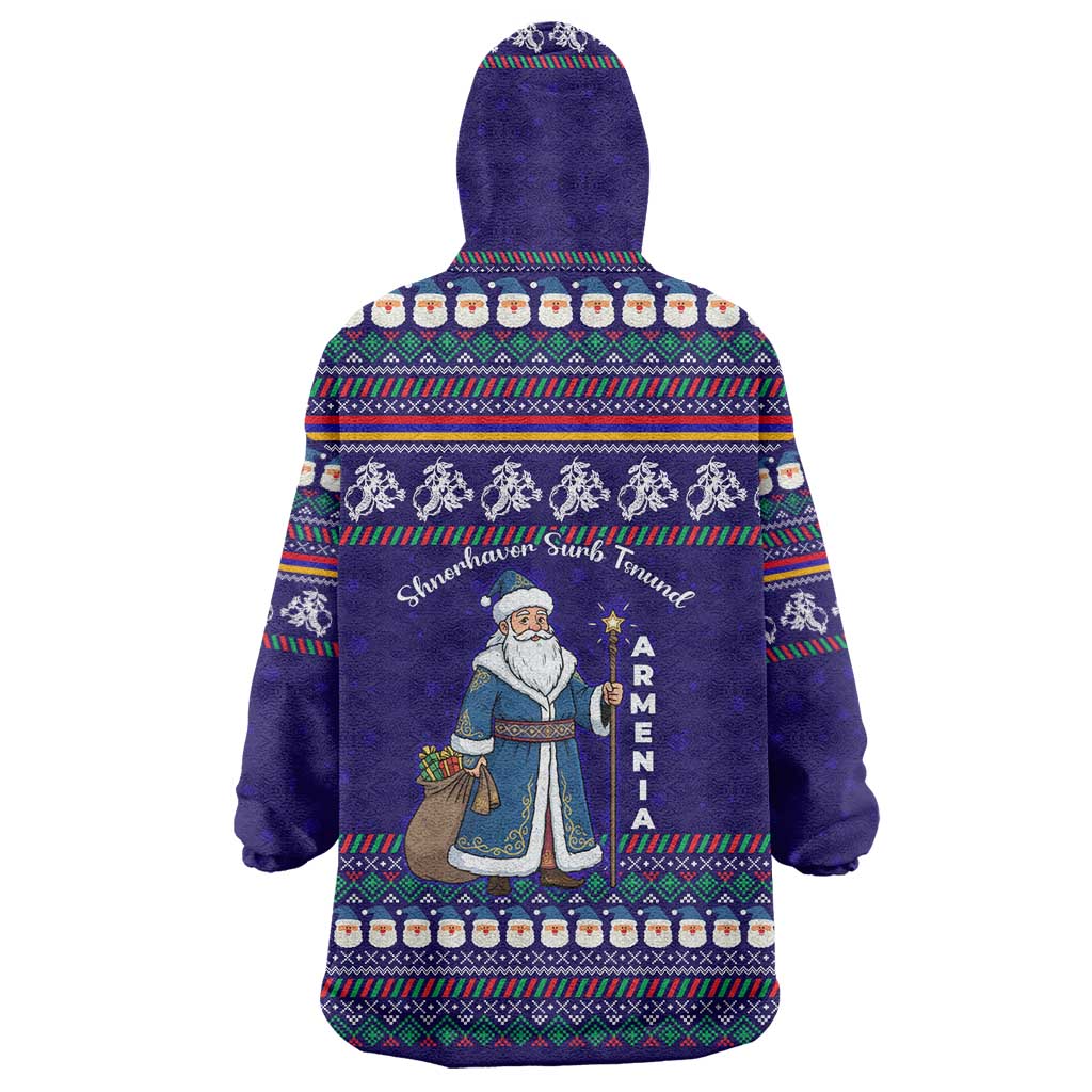 Armenia Christmas Wearable Blanket Hoodie with Santa Claus Shnorhavor Surb Tsnund and Gift Bag Pattern - Wonder Print Shop