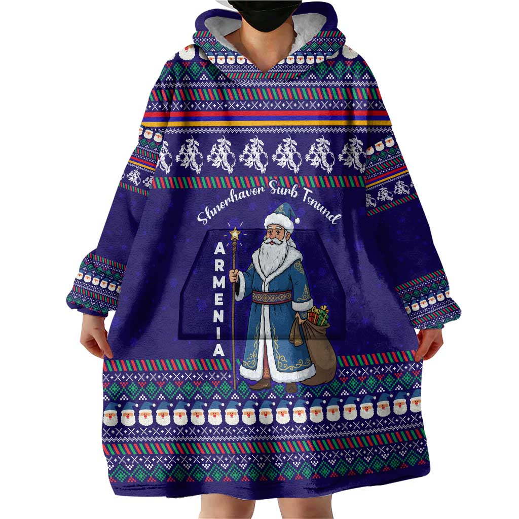 Armenia Christmas Wearable Blanket Hoodie with Santa Claus Shnorhavor Surb Tsnund and Gift Bag Pattern - Wonder Print Shop