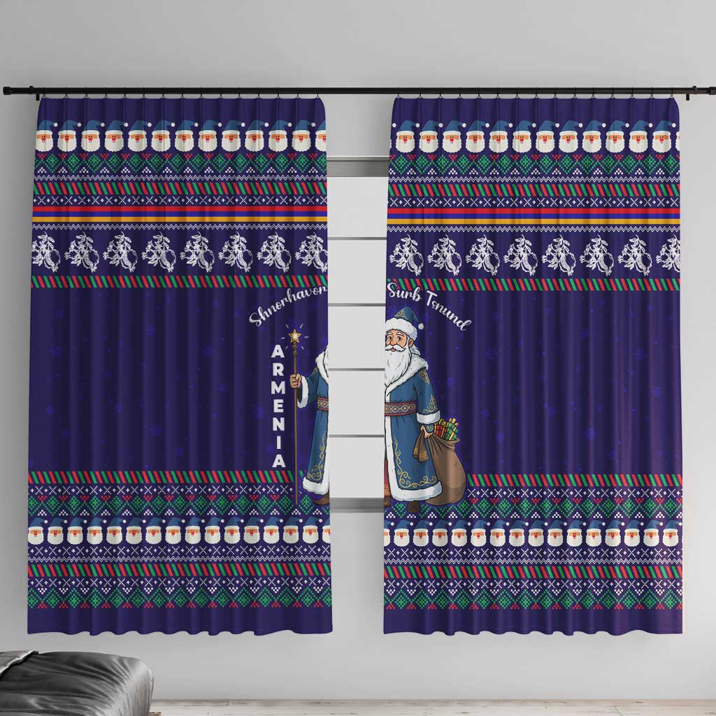Armenia Christmas Window Curtain with Santa Claus Shnorhavor Surb Tsnund and Gift Bag Pattern - Wonder Print Shop