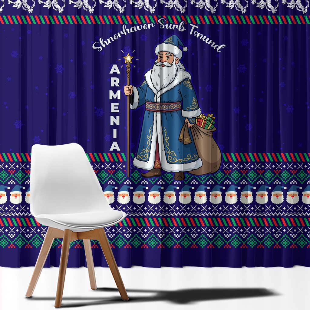 Armenia Christmas Window Curtain with Santa Claus Shnorhavor Surb Tsnund and Gift Bag Pattern - Wonder Print Shop