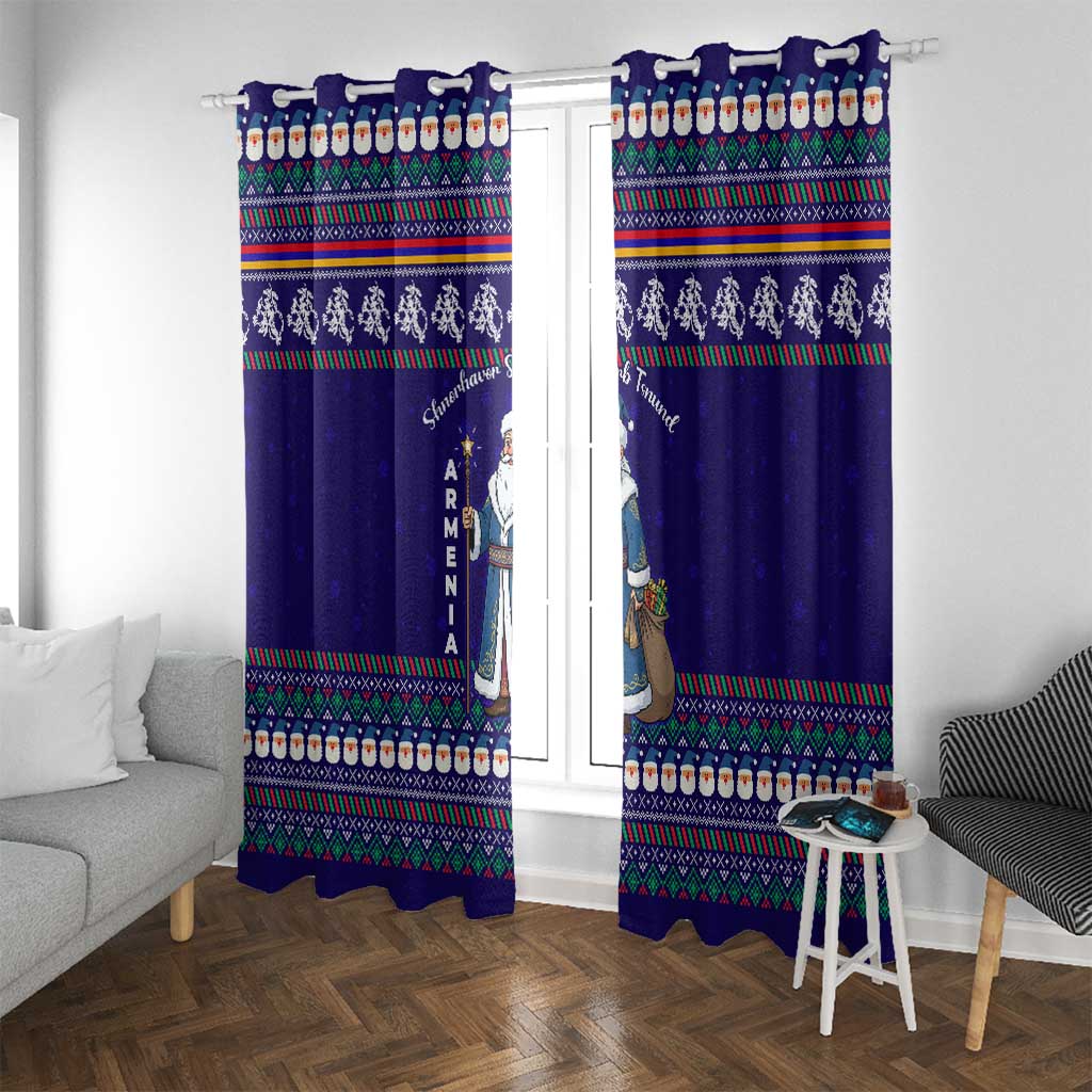 Armenia Christmas Window Curtain with Santa Claus Shnorhavor Surb Tsnund and Gift Bag Pattern - Wonder Print Shop