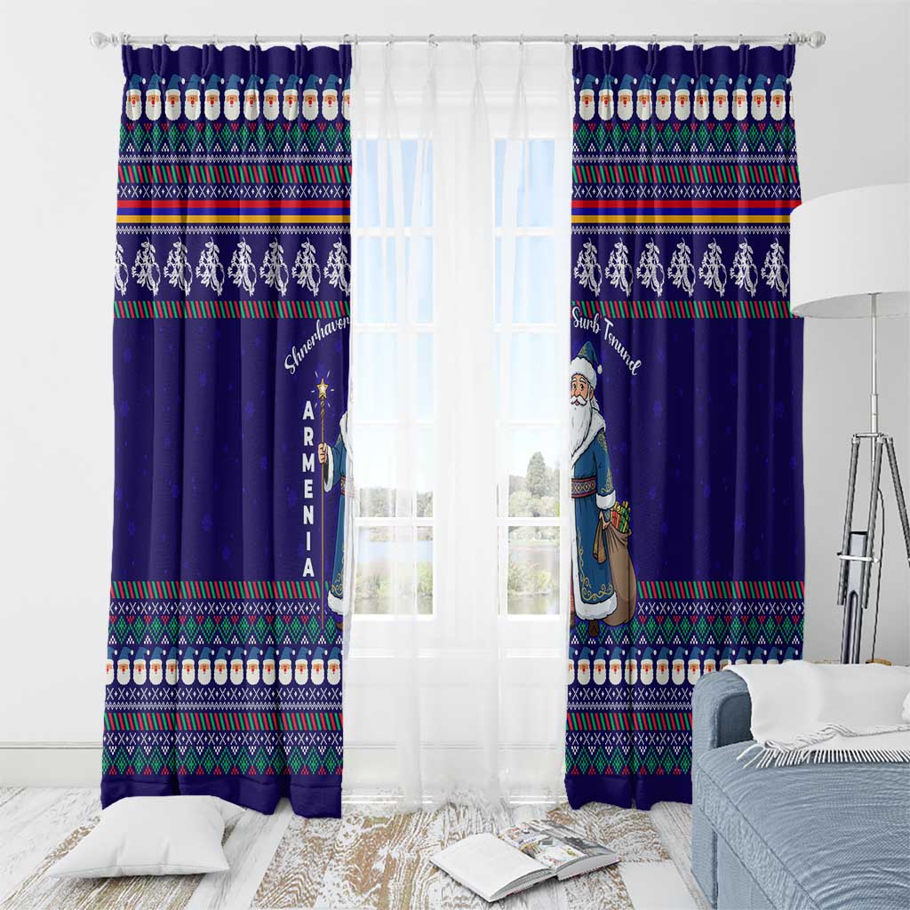 Armenia Christmas Window Curtain with Santa Claus Shnorhavor Surb Tsnund and Gift Bag Pattern - Wonder Print Shop