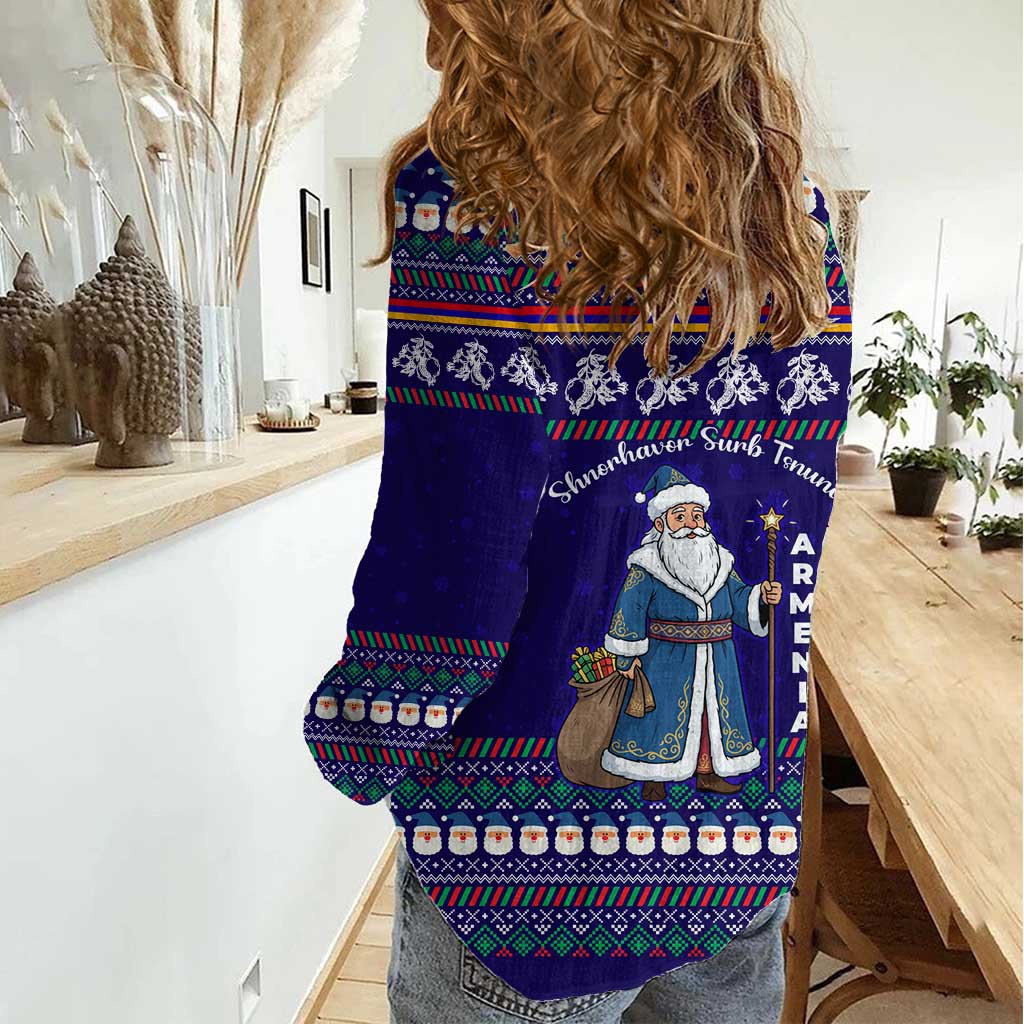 Armenia Christmas Women Casual Shirt with Santa Claus Shnorhavor Surb Tsnund and Gift Bag Pattern - Wonder Print Shop