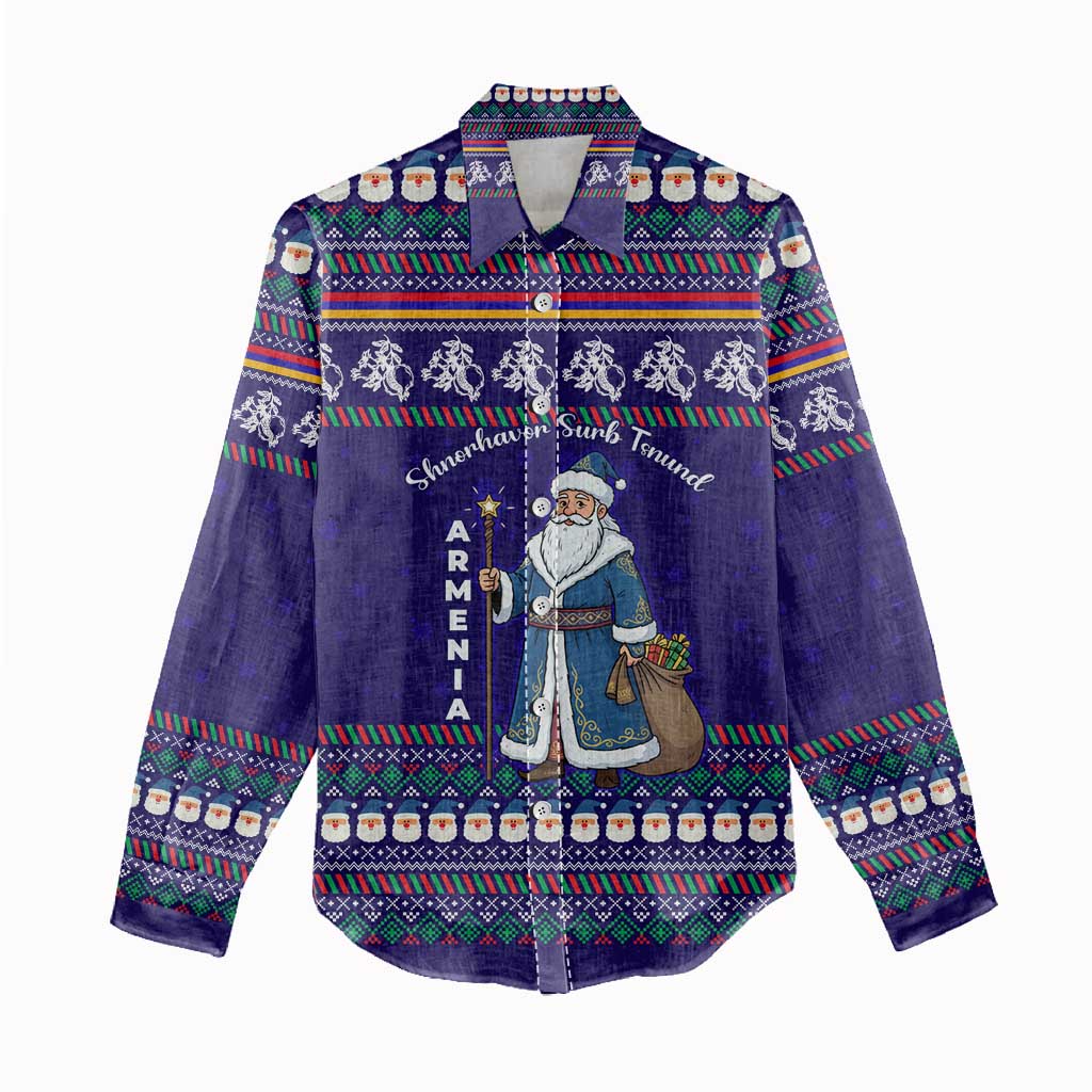 Armenia Christmas Women Casual Shirt with Santa Claus Shnorhavor Surb Tsnund and Gift Bag Pattern - Wonder Print Shop