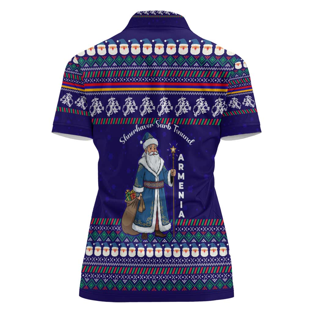 Armenia Christmas Women Polo Shirt with Santa Claus Shnorhavor Surb Tsnund and Gift Bag Pattern - Wonder Print Shop