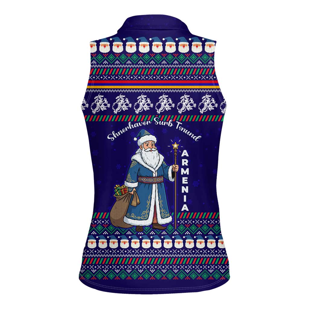 Armenia Christmas Women Sleeveless Polo Shirt with Santa Claus Shnorhavor Surb Tsnund and Gift Bag Pattern - Wonder Print Shop