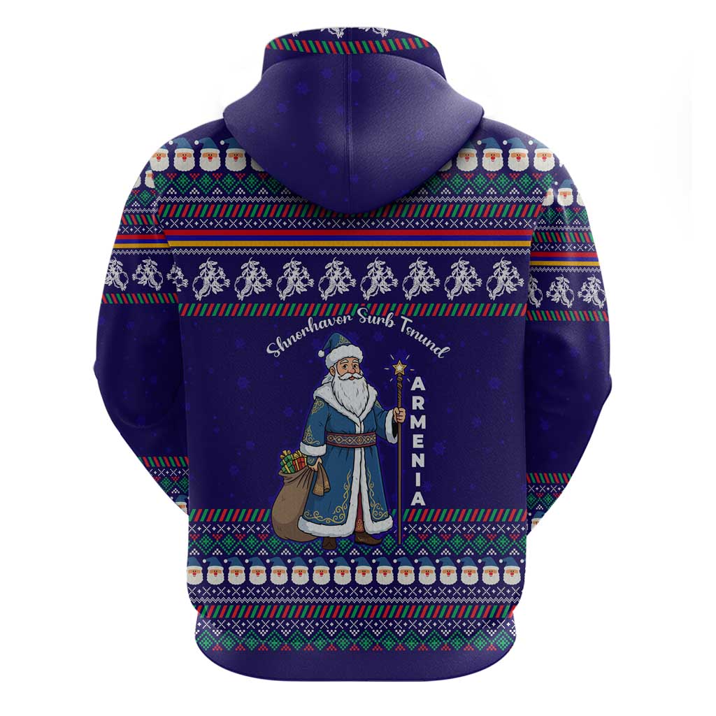 Armenia Christmas Zip Hoodie with Santa Claus Shnorhavor Surb Tsnund and Gift Bag Pattern - Wonder Print Shop