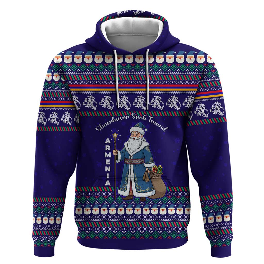 Armenia Christmas Zip Hoodie with Santa Claus Shnorhavor Surb Tsnund and Gift Bag Pattern - Wonder Print Shop