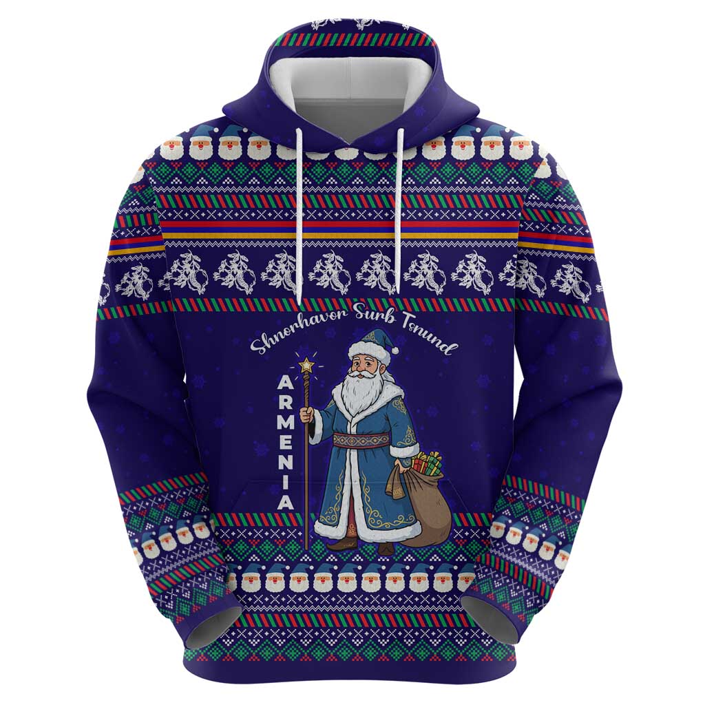 Armenia Christmas Zip Hoodie with Santa Claus Shnorhavor Surb Tsnund and Gift Bag Pattern - Wonder Print Shop