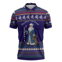 Armenia Christmas Zipper Polo Shirt with Santa Claus Shnorhavor Surb Tsnund and Gift Bag Pattern - Wonder Print Shop
