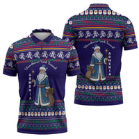 Armenia Christmas Zipper Polo Shirt with Santa Claus Shnorhavor Surb Tsnund and Gift Bag Pattern - Wonder Print Shop