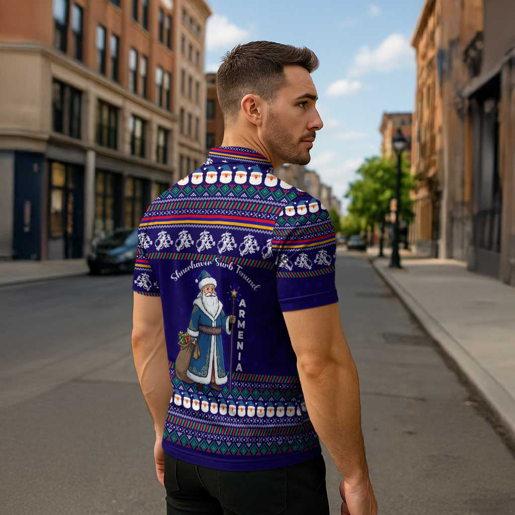 Armenia Christmas Zipper Polo Shirt with Santa Claus Shnorhavor Surb Tsnund and Gift Bag Pattern - Wonder Print Shop