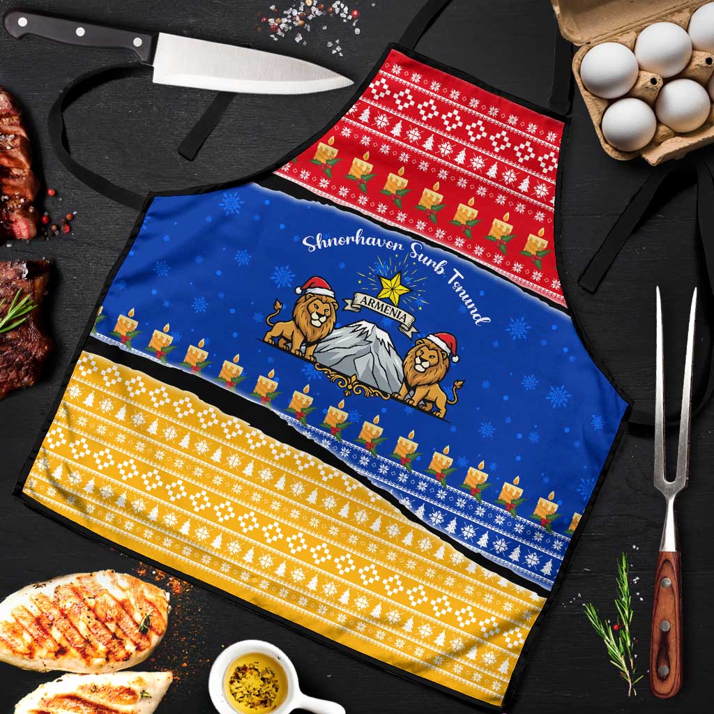 Armenia Christmas Apron with Shnorhavor Surb Tsnund Lions Flag Colors and Coat of Arms - Wonder Print Shop