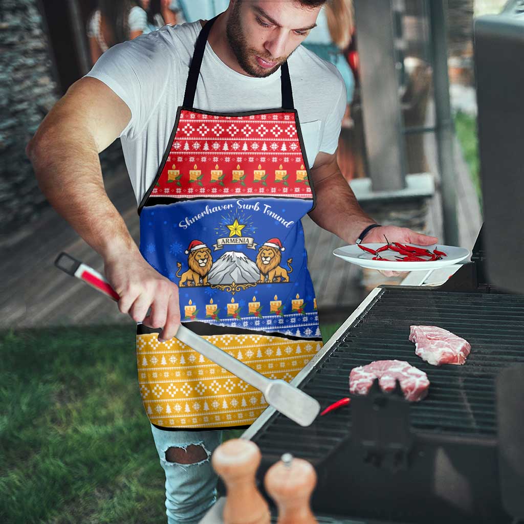 Armenia Christmas Apron with Shnorhavor Surb Tsnund Lions Flag Colors and Coat of Arms - Wonder Print Shop