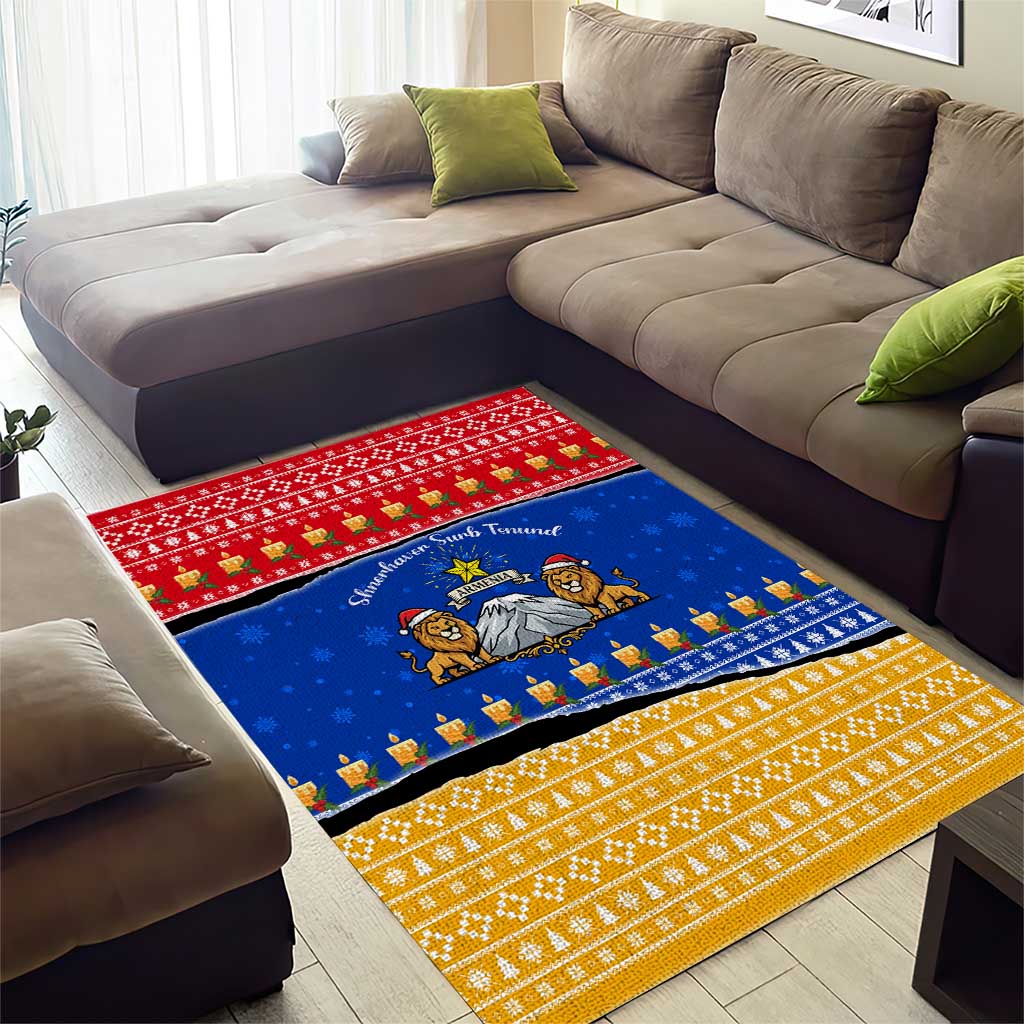 Armenia Christmas Area Rug with Shnorhavor Surb Tsnund Lions Flag Colors and Coat of Arms - Wonder Print Shop