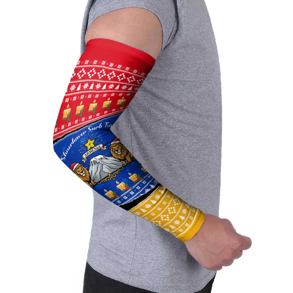Armenia Christmas Arm Sleeves with Shnorhavor Surb Tsnund Lions Flag Colors and Coat of Arms - Wonder Print Shop