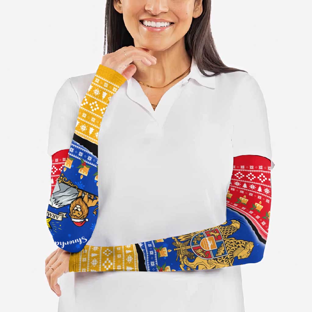 Armenia Christmas Arm Sleeves with Shnorhavor Surb Tsnund Lions Flag Colors and Coat of Arms - Wonder Print Shop