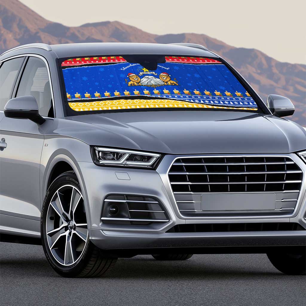 Armenia Christmas Auto Sun Shade with Shnorhavor Surb Tsnund Lions Flag Colors and Coat of Arms - Wonder Print Shop