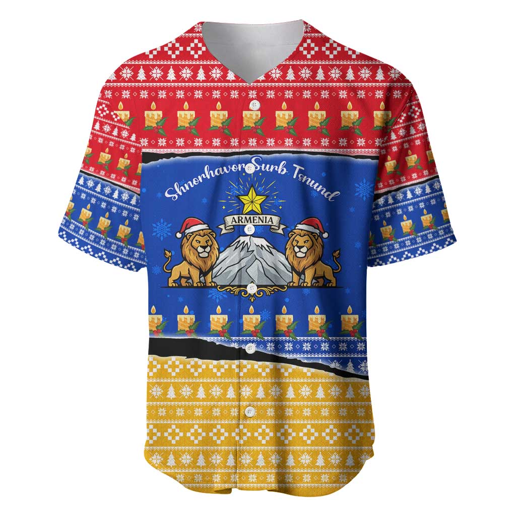 Armenia Christmas Baseball Jersey with Shnorhavor Surb Tsnund Lions Flag Colors and Coat of Arms - Wonder Print Shop