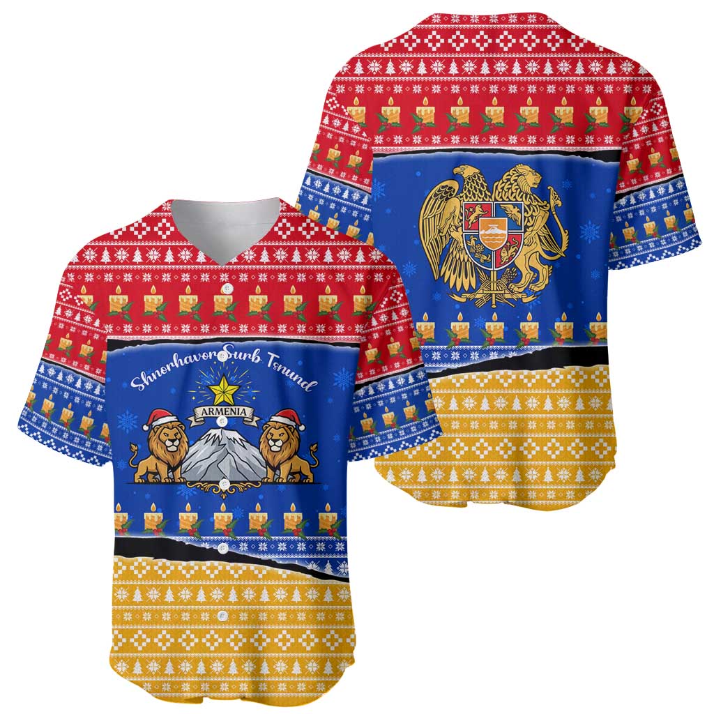Armenia Christmas Baseball Jersey with Shnorhavor Surb Tsnund Lions Flag Colors and Coat of Arms - Wonder Print Shop