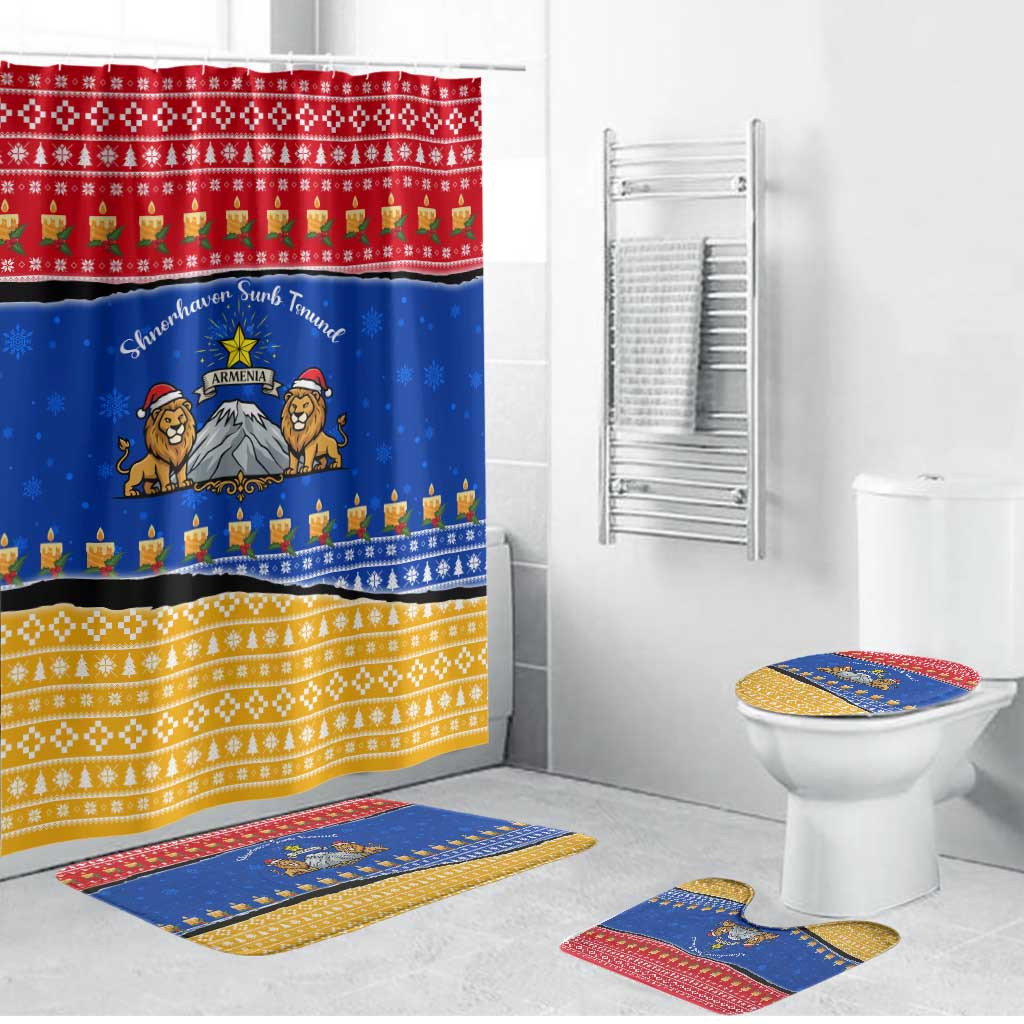 Armenia Christmas Bathroom Set with Shnorhavor Surb Tsnund Lions Flag Colors and Coat of Arms - Wonder Print Shop