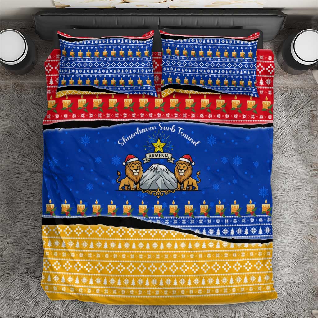 Armenia Christmas Bedding Set with Shnorhavor Surb Tsnund Lions Flag Colors and Coat of Arms - Wonder Print Shop