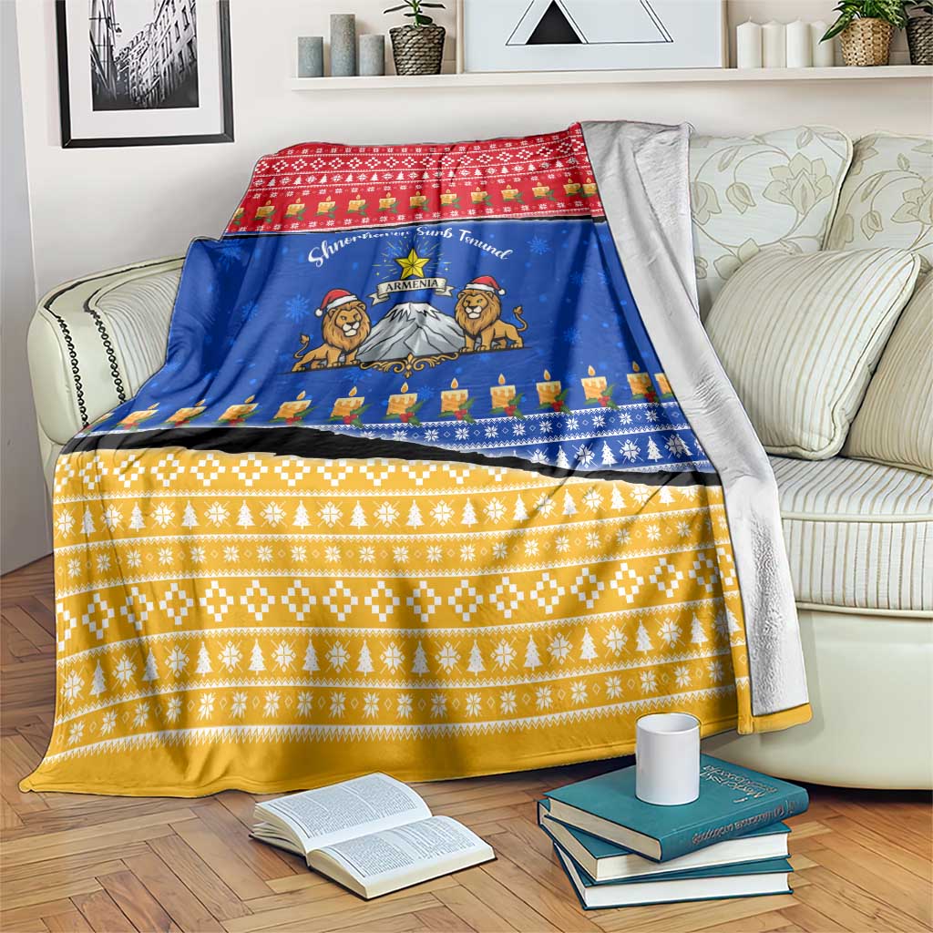 Armenia Christmas Blanket with Shnorhavor Surb Tsnund Lions Flag Colors and Coat of Arms - Wonder Print Shop