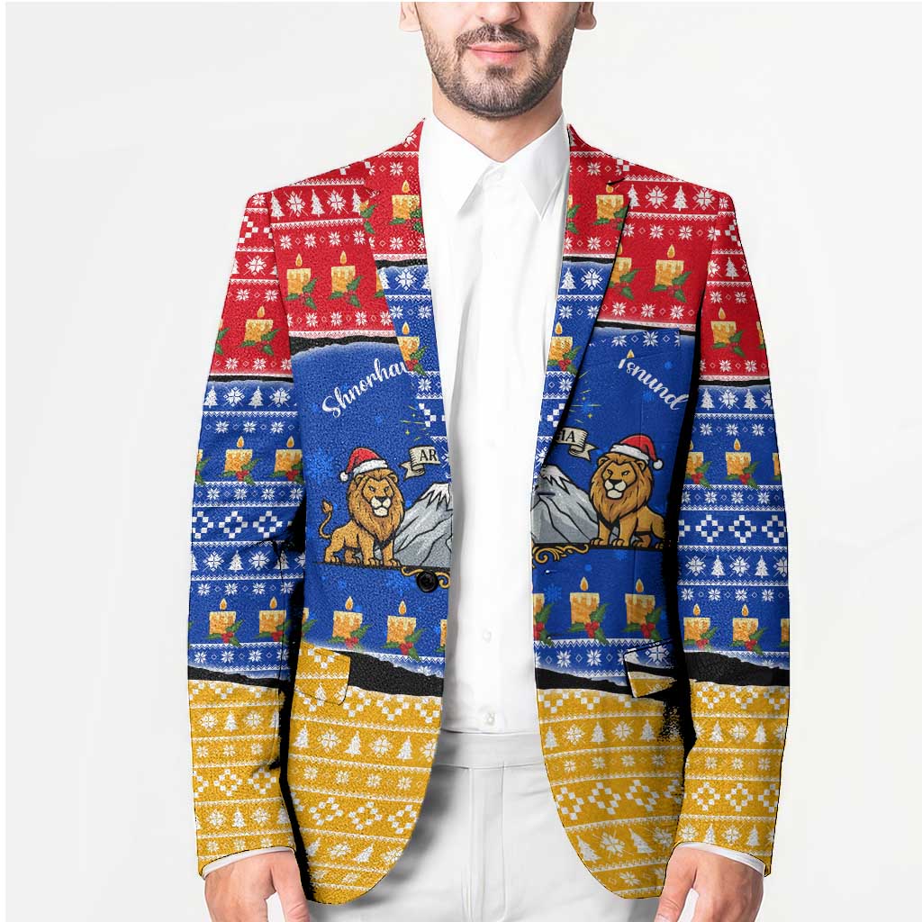 Armenia Christmas Blazer with Shnorhavor Surb Tsnund Lions Flag Colors and Coat of Arms - Wonder Print Shop