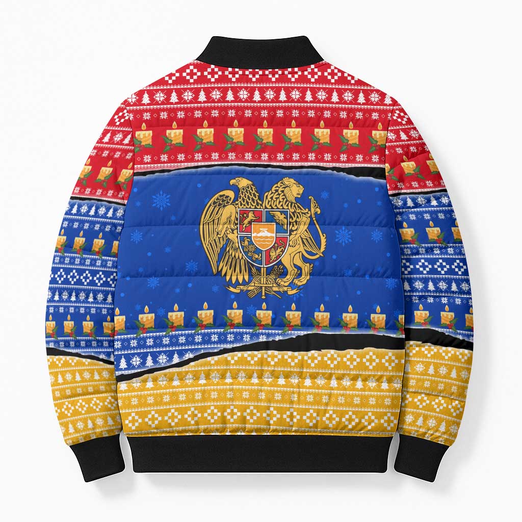 Armenia Christmas Bomber Puffer Jacket with Shnorhavor Surb Tsnund Lions Flag Colors and Coat of Arms - Wonder Print Shop