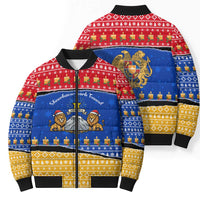 Armenia Christmas Bomber Puffer Jacket with Shnorhavor Surb Tsnund Lions Flag Colors and Coat of Arms - Wonder Print Shop