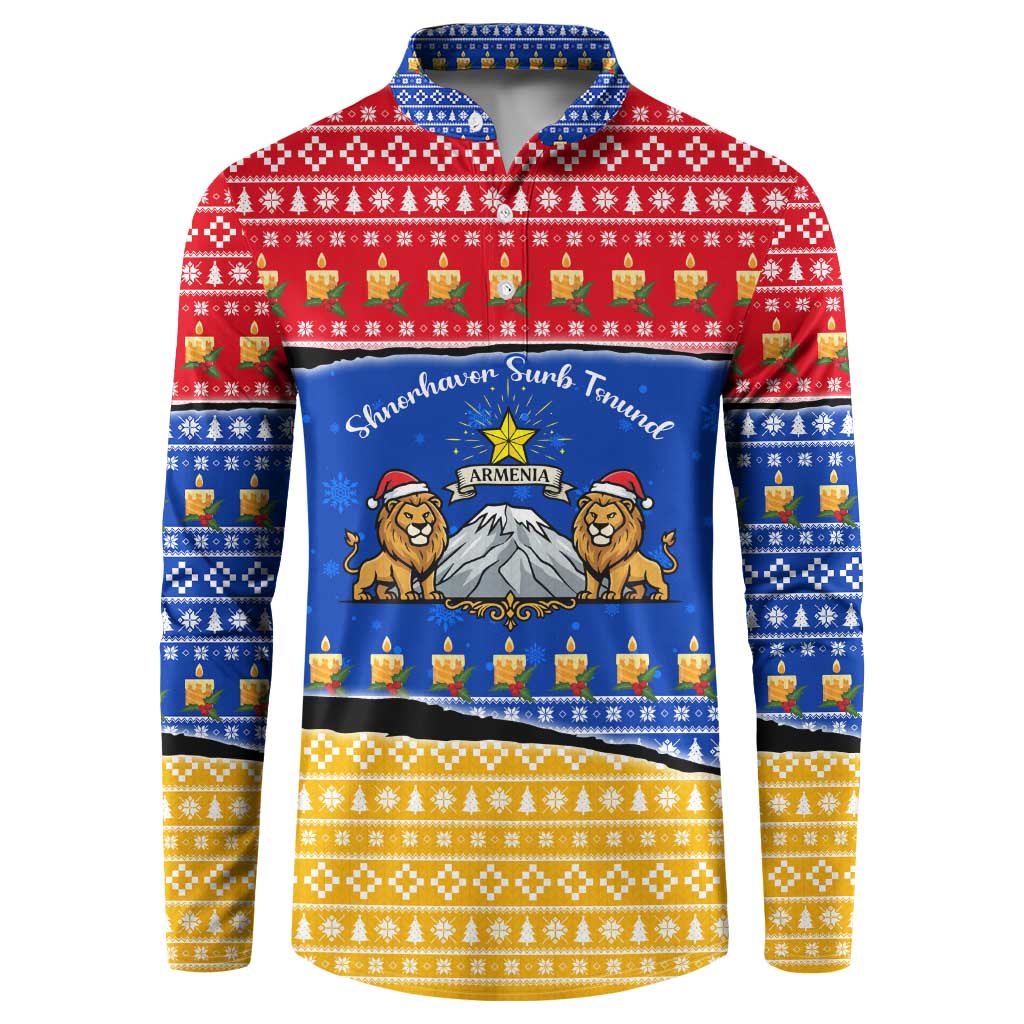 Armenia Christmas Button Sweatshirt with Shnorhavor Surb Tsnund Lions Flag Colors and Coat of Arms - Wonder Print Shop