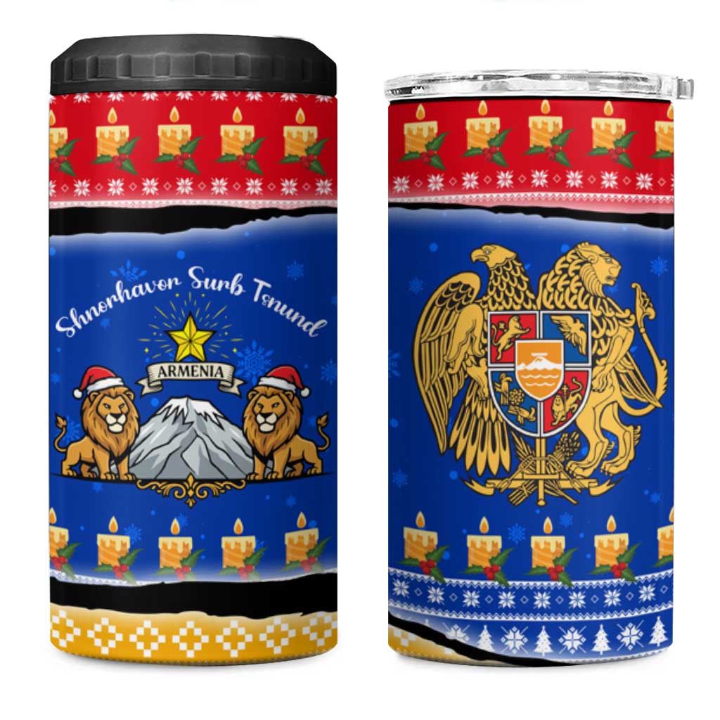 Armenia Christmas 4 in 1 Can Cooler Tumbler with Shnorhavor Surb Tsnund Lions Flag Colors and Coat of Arms - Wonder Print Shop