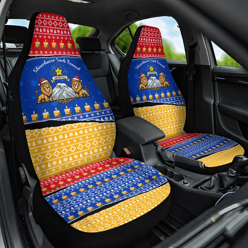 Armenia Christmas Car Seat Cover with Shnorhavor Surb Tsnund Lions Flag Colors and Coat of Arms - Wonder Print Shop