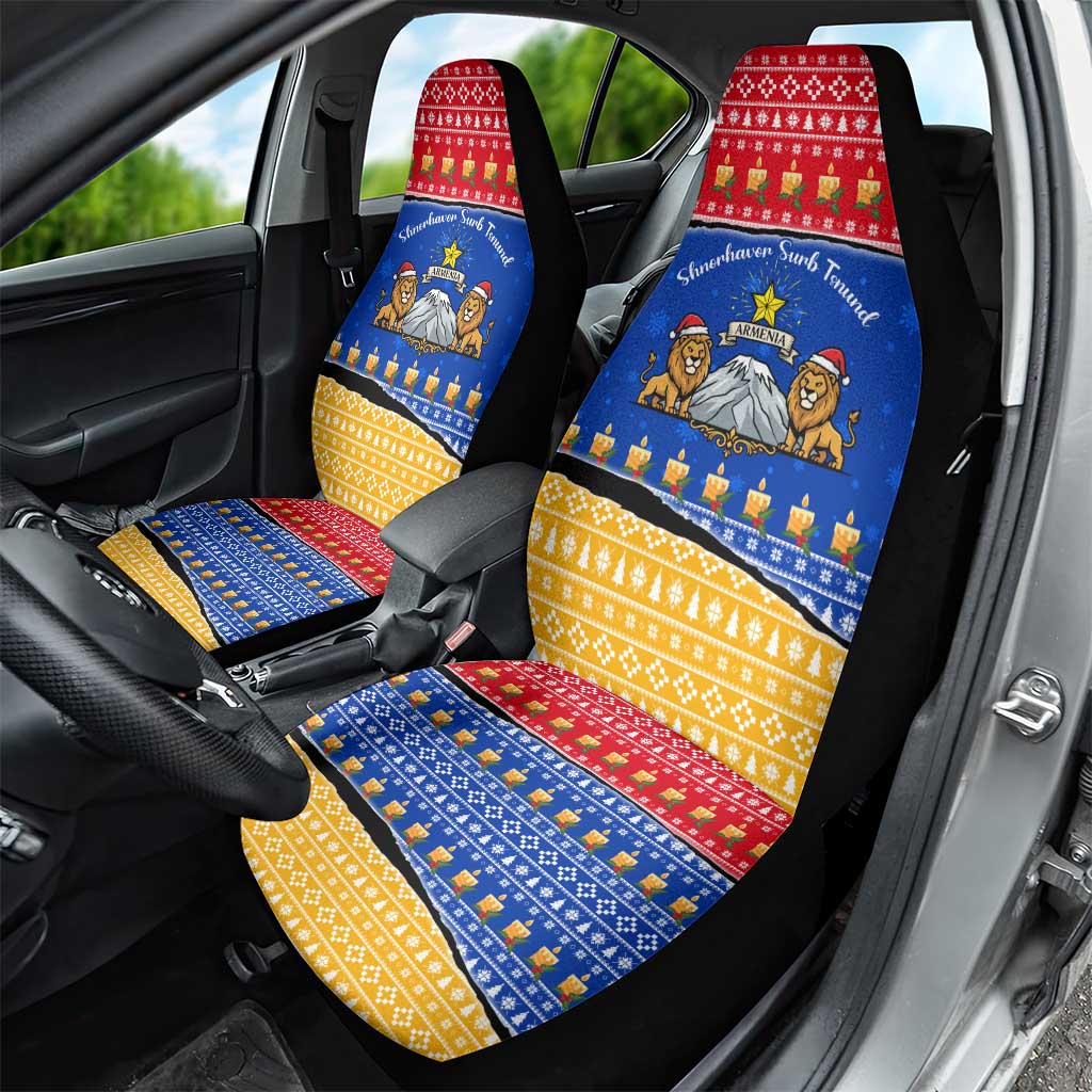 Armenia Christmas Car Seat Cover with Shnorhavor Surb Tsnund Lions Flag Colors and Coat of Arms - Wonder Print Shop