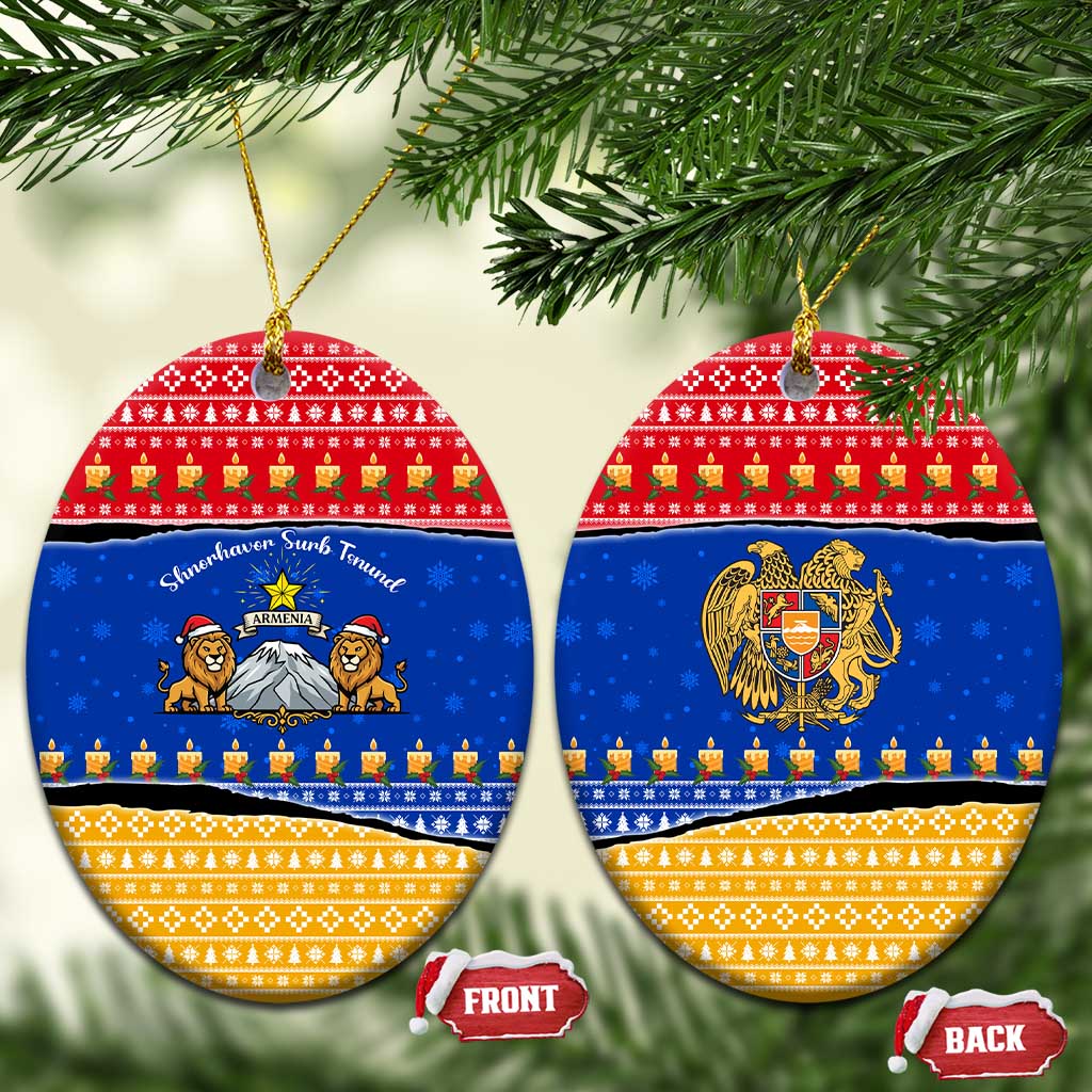 Armenia Christmas Ceramic Ornament with Shnorhavor Surb Tsnund Lions Flag Colors and Coat of Arms - Wonder Print Shop