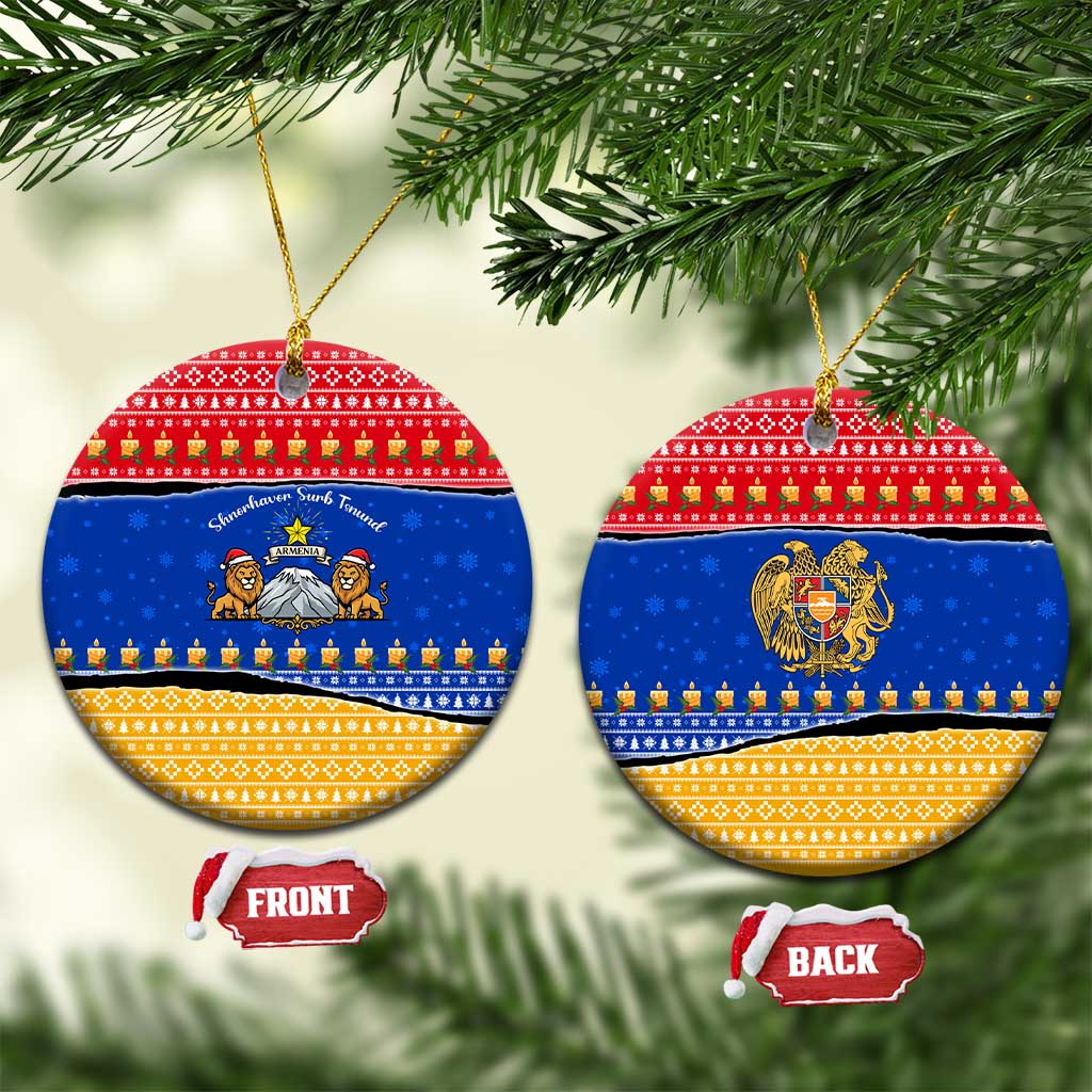 Armenia Christmas Ceramic Ornament with Shnorhavor Surb Tsnund Lions Flag Colors and Coat of Arms - Wonder Print Shop