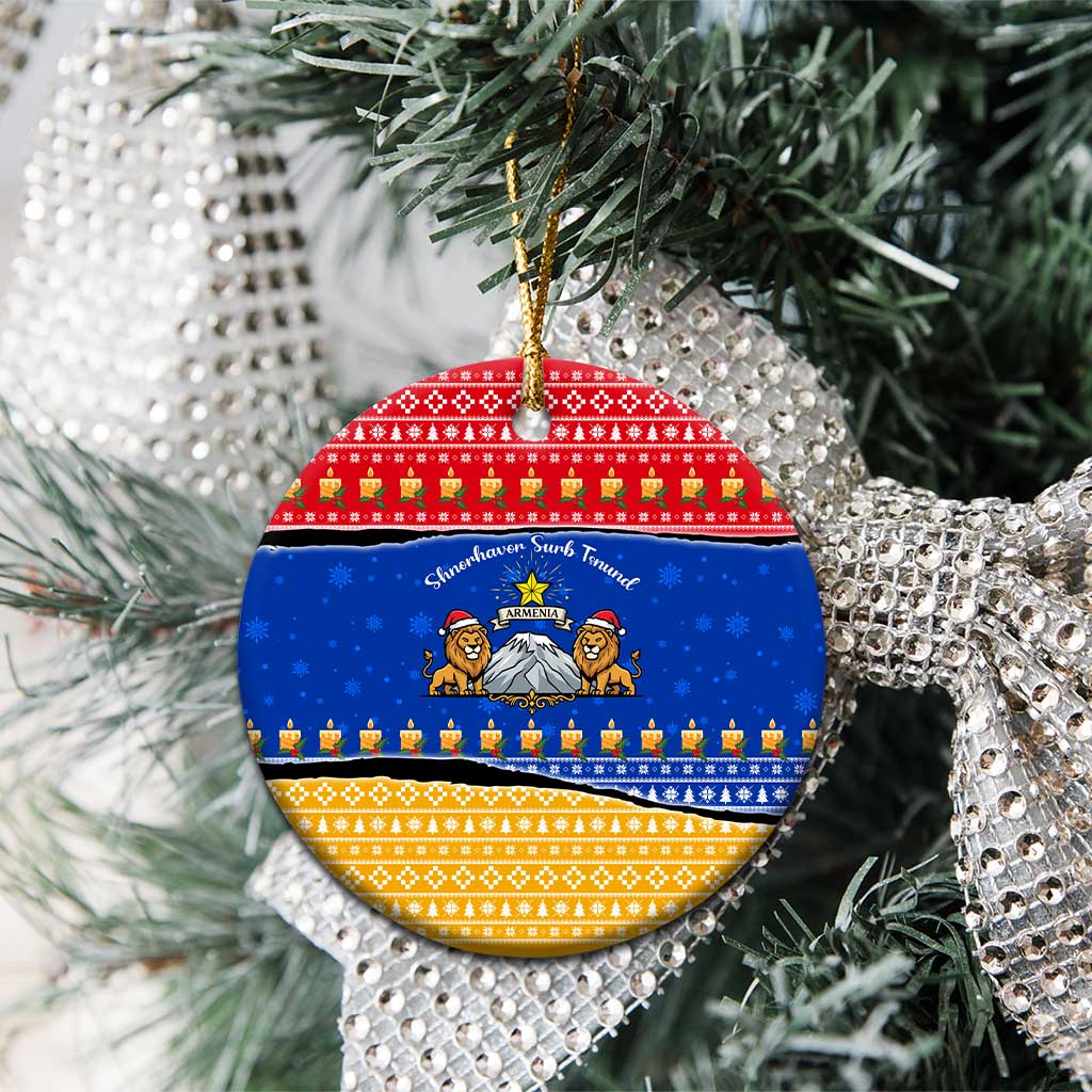 Armenia Christmas Ceramic Ornament with Shnorhavor Surb Tsnund Lions Flag Colors and Coat of Arms - Wonder Print Shop
