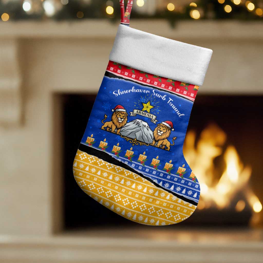 Armenia Christmas Stocking with Shnorhavor Surb Tsnund Lions Flag Colors and Coat of Arms - Wonder Print Shop