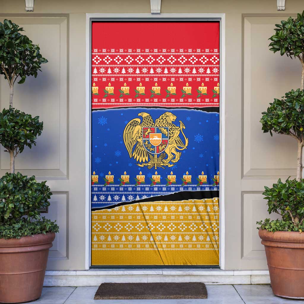 Armenia Christmas Door Cover with Shnorhavor Surb Tsnund Lions Flag Colors and Coat of Arms - Wonder Print Shop