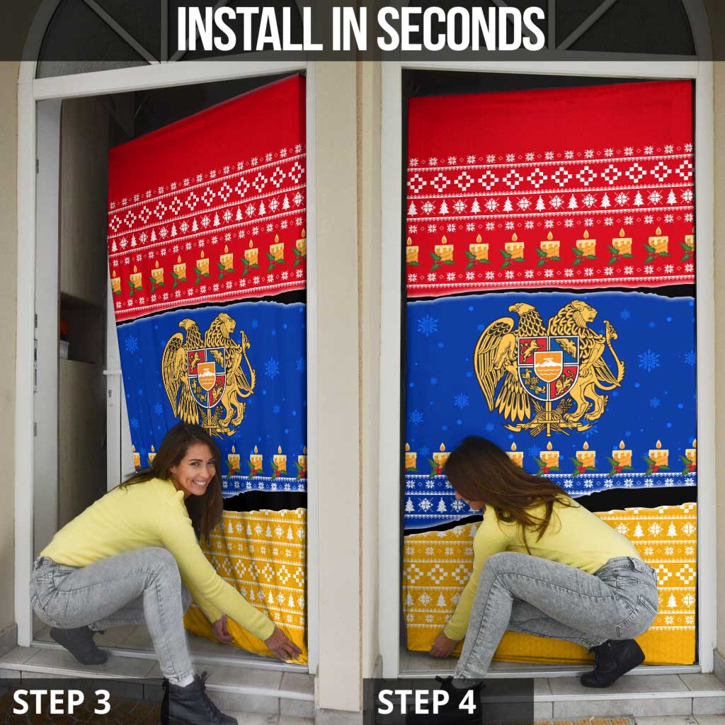 Armenia Christmas Door Cover with Shnorhavor Surb Tsnund Lions Flag Colors and Coat of Arms - Wonder Print Shop