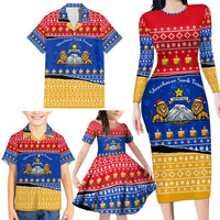 Armenia Christmas Family Matching Long Sleeve Bodycon Dress and Hawaiian Shirt with Shnorhavor Surb Tsnund Lions Flag Colors and Coat of Arms - Wonder Print Shop
